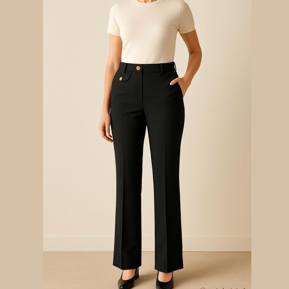 Lauren Ralph Lauren Black Wool & Gold Button Trousers with Watch Pocket Size 10